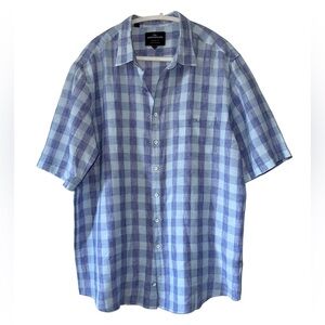 RODD & GUNN Men’s Blue Gingham Linen Blend Short Sleeve Button Up Shirt- Size XL